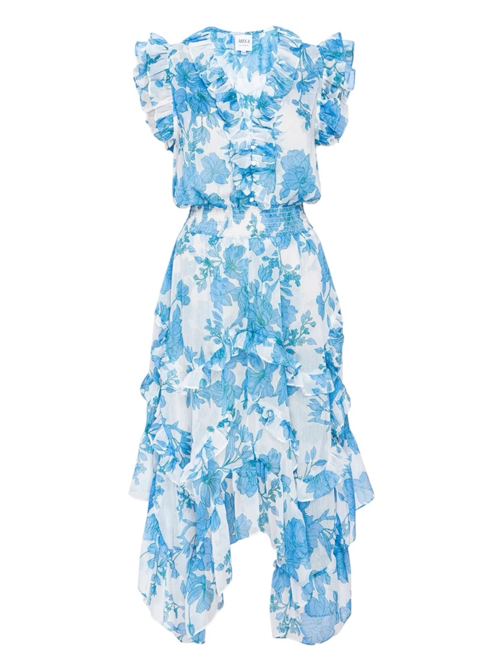NWT MISA Dakota Chiffon Midi Dress in Turquoise Floral Size Small